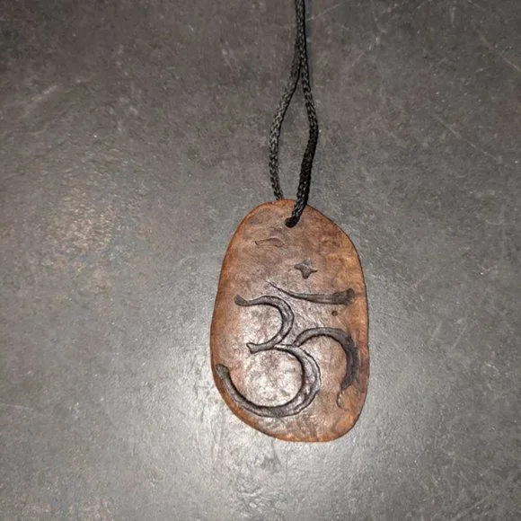 Artisan Handcrafted Wood Burnout OM Symbol Pendant - Picture 2 of 8